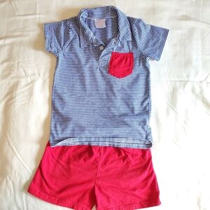Stitchy Fish Striped Blue and Red Kids Shirt and Shorts Set